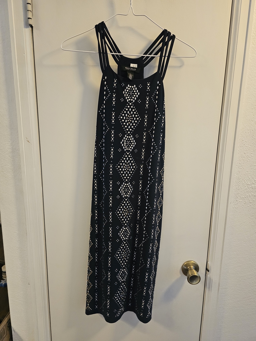 White House Black Market Navy Strappy Maxi Dress with Diamond Print